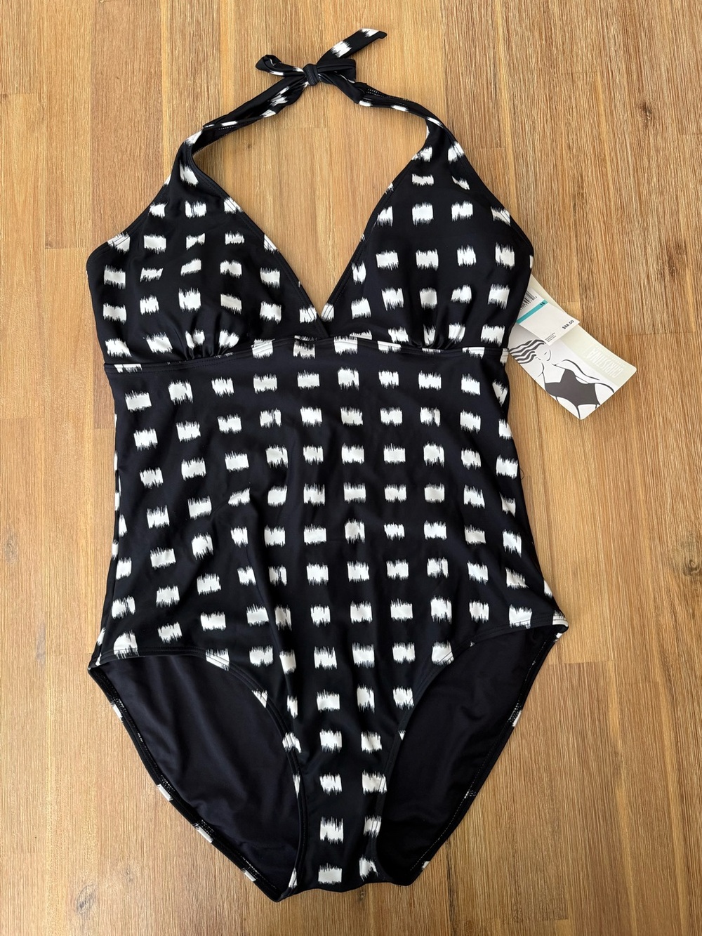 NEW CHRISTINA SWIMWEAR Black and White Halter One Piece Size 16 Abstract